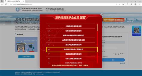 江苏公众科技网 | 扬州企业应用海外专利信息资源系统活跃度全国排名第六