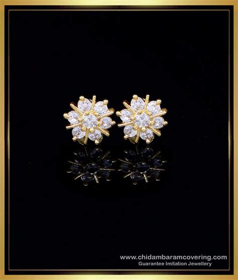 Buy White Stone Small Daily Wear Stud Earrings Gold Design