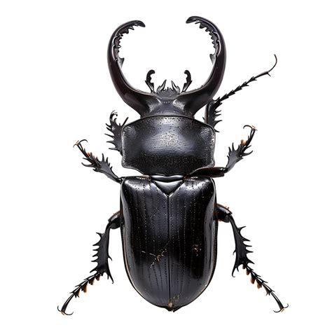 Large adult ox beetle showing three horns against transparent ...