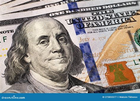 A $100 Bill with Focus on Benjamin Franklin. US Banknotes Close-up ...