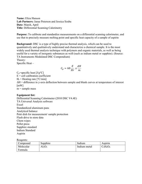 DSC Analysis of the Melting Point of Aspirin