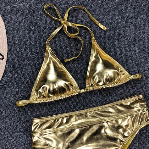Buy Shiny Gold/Silver Metallic Bathing Suit Swimsuit Swimwear Women ...