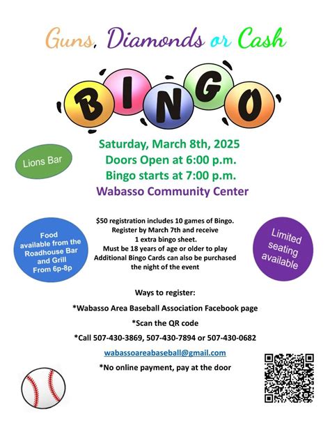 Guns, Diamonds or Cash Bingo, 1429 Front Street, Wabasso, MN, 8 March ...