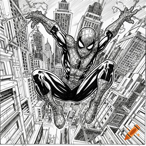 Giant spider invasion in a black and white comic book style on Craiyon
