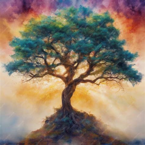 Aquarela estilo árbol de la vida mitológico árbol sagrado concepto de ...
