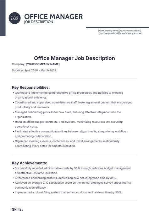 Free Office Manager Job Description Template to Edit Online