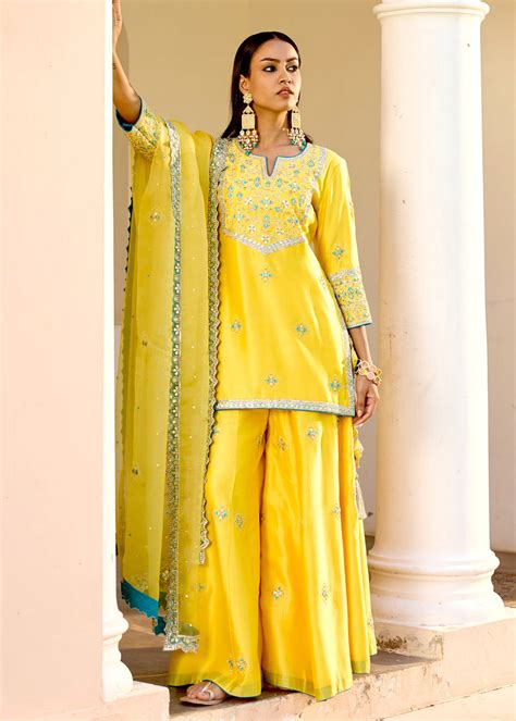 Mastaani Sharara Set with Nakshi Work - Yellow – bbaawri