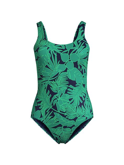 Lands' End Women's Chlorine Resistant High Leg Soft Cup Tugless Sporty ...