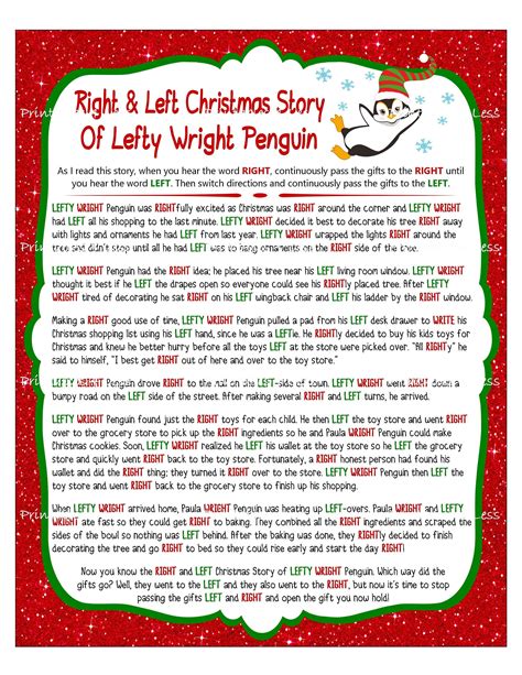 Left Right Christmas Game Free Printable