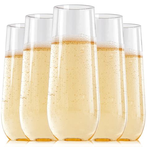 Snapklik.com : 24 Pack 9 Oz Clear Plastic Champagne Flutes, Stemless ...