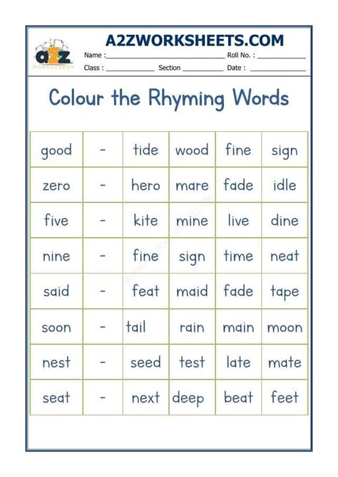 A2Zworksheets:Worksheet of Rhyming Word - 10-Reading-English