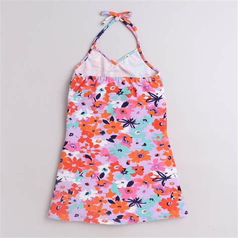 Taffykids Floral printed sleeveless Halter neck A-line dress-Multi ...