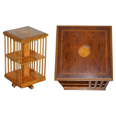 Lovley Sheraton Revival Hardwood and Satinwood Revolving Bookcase Side ...