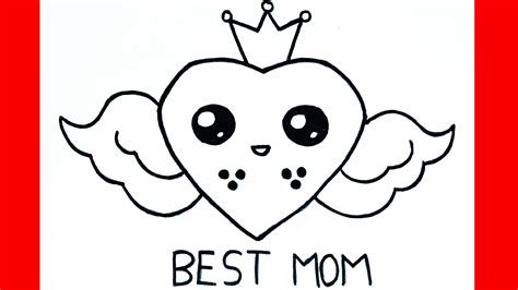 How to Draw Mothers day art(Heart with wings and crown) | Mom drawing ...