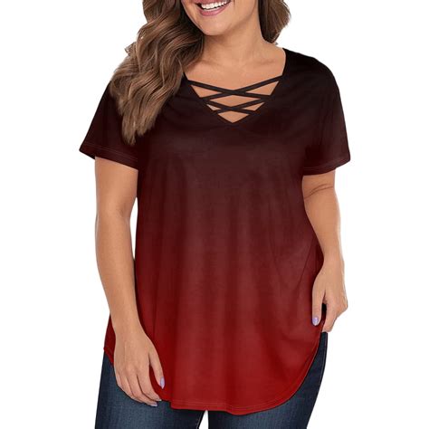 TQWQT Plus Size Tshirts for Women Cute Plus Size Womens Tunics V Neck ...