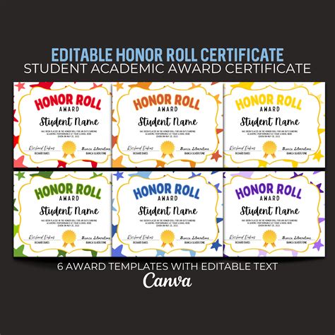 Editable School Honor Roll Certificate Classroom Academic - Etsy
