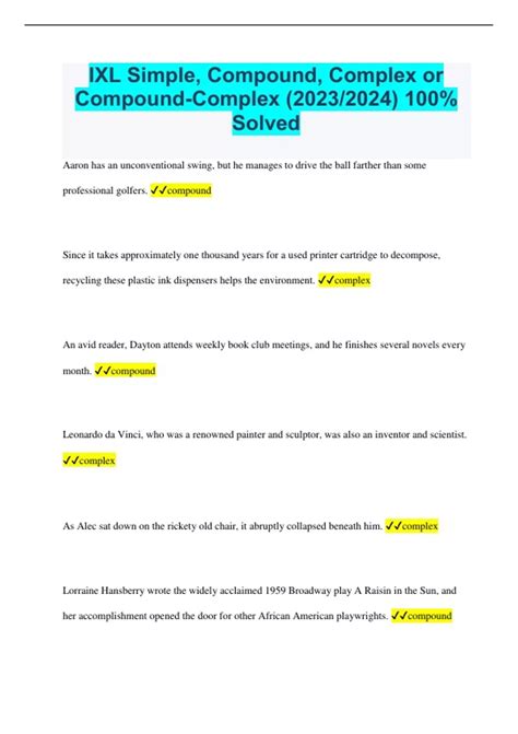 IXL Simple, Compound, Complex or Compound-Complex (2023/2024) 100% ...