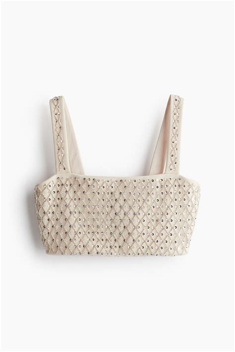 Sequined bralette top - Cream/Silver-coloured - Ladies | H&M IN