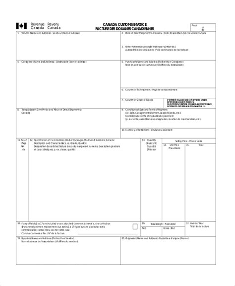 Customs Invoice 的图像结果