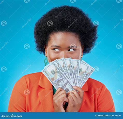Cash, Hide and a Black Woman Lottery Winner on a Blue Background in ...