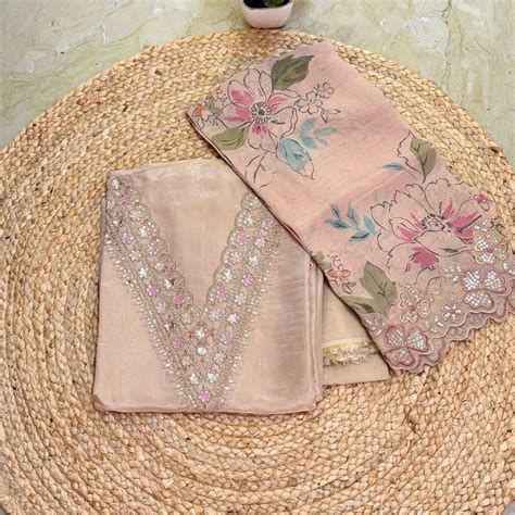 Pure shimmer tissue kurta with fine embroidery work with fine soft tis ...