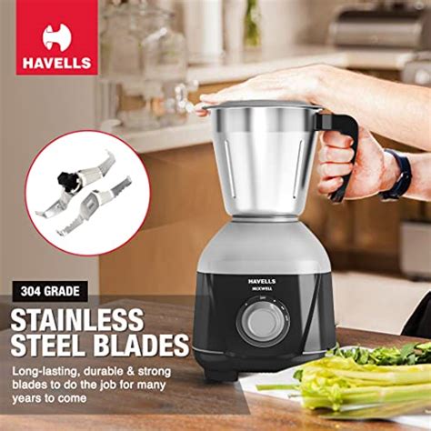 Havells MIXWELL 500 W 3 Jar Mixer Grinder, 304 SS Blades I High Speed ...