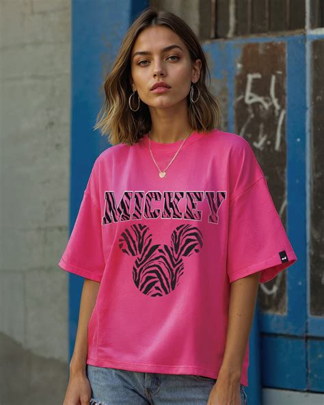 Buy Women's Pink Mickey Zebra Graphic Printed Oversized T-shirt Online ...
