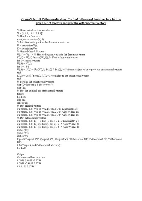 Codes DC LAB - Gram-Schmidt Orthogonalization: To find orthogonal basis ...
