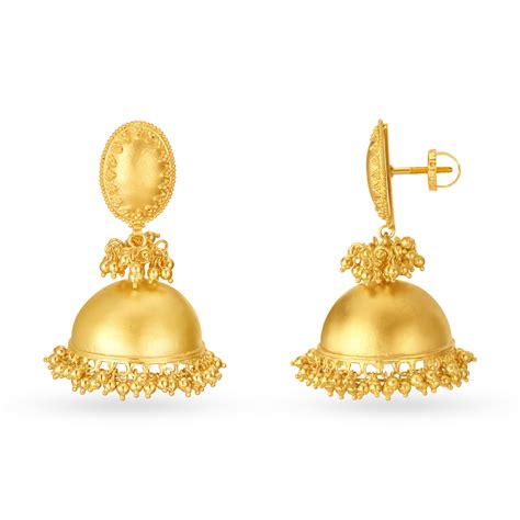 Entrancing 22 Karat Yellow Gold Matte Finish Jhumkas