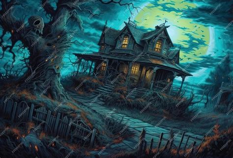 Premium Photo | Haunted house in the style of layered and complex ...