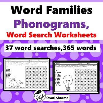 Word Families Phonograms, Word Search Worksheets, Sub Plan school ...