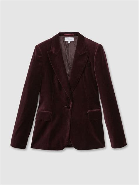 Reiss Petite Cotton Velvet Blazer in Burgundy | REISS