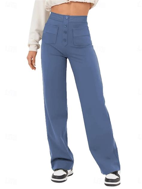 Women's Wide Leg Chinos Fashion Streetwear Basic Full Length High Waist ...
