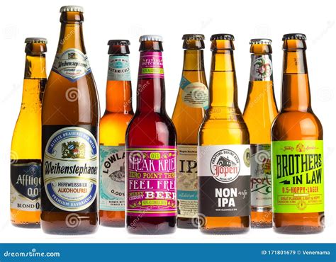 Collection of Non Alcoholic Craft Beers Isolated on White Editorial ...