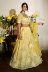 Buy Yellow Tulle Hand Embroidery Floral Square Lillah Bahaar Bridal ...