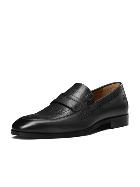 Jet Black Italian Crust Leather Formal Croco Texture Moccasin