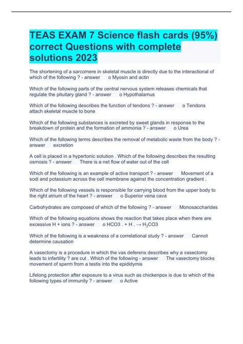 TEAS EXAM 7 Science flash cards (95%) correct Questions with complete ...