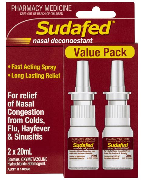 Sudafed Nasal Decongestant Sinus Relief Spray Value Pack 2x 20mL - Unichem Stokes Valley Pharmacy