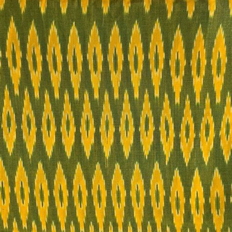 Pure Cotton Mercerised Ikkat Green With Yellow Weaves Woven Fabric ...