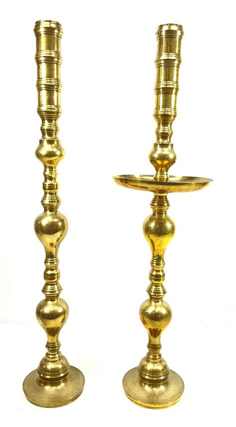 Lot - (2pc) Middle Eastern Brass Floor Candle Holders