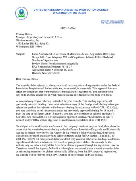 Fillable Online US EPA, Pesticide Product Label, PYRIFLUQUINAZON ...