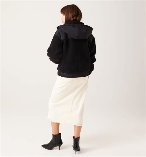 Faux fleece hooded jacket - Black