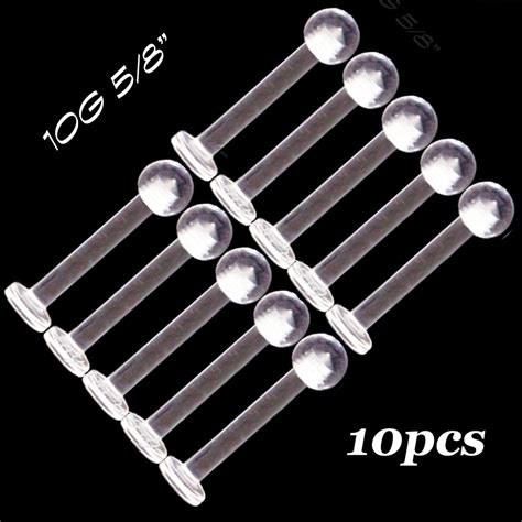 10G 5 8 Clear Acrylic Ball Top Flat Back Tongue Ring