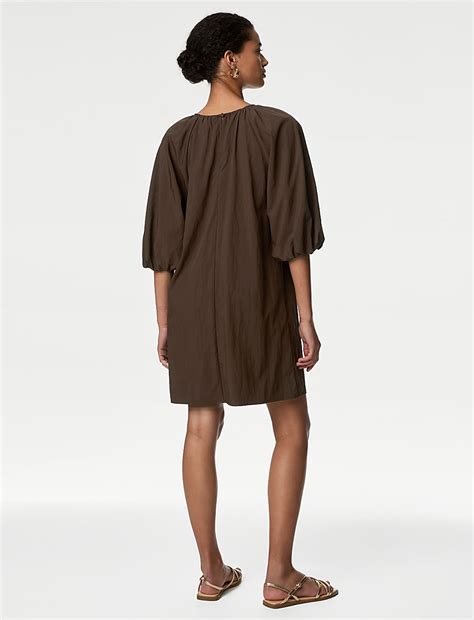 Buy Round Neck Puff Sleeve Mini Smock Dress at Marks & Spencer
