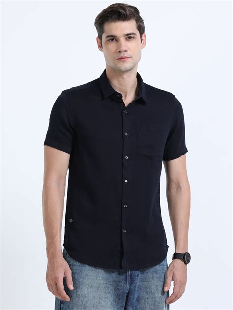 Shop Dobby Navy Blue Half Sleeve Shirt for Men