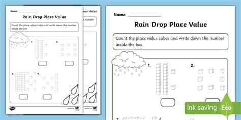 Rain Drop Place Value Activity Sheet (teacher made) - Twinkl