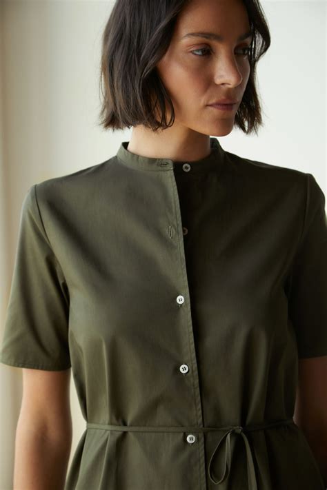 Organic Cotton Mandarin Collar Shirt Dress - Our Second Nature