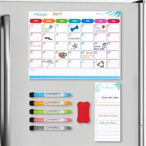 Extra-Thick Magnetic Calendar for Refrigerator Kit w/ 5 Markers ...