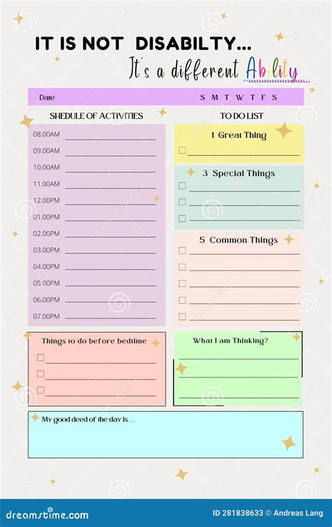 ADHD Planner Digital Printable Blank Template Insert Stock Illustration ...