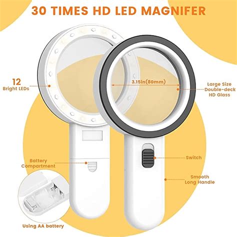 Handheld 10X Illuminated Magnifier Microscope Magnifying Glass Aid ...